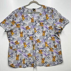Disney Lion King Simba Floral Print Scrub Top 3XL‎ Women's Career Apparel